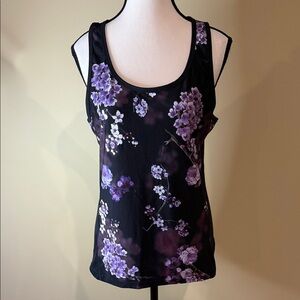 Hyba Tank Top Floral Black and Purple Women's Size L